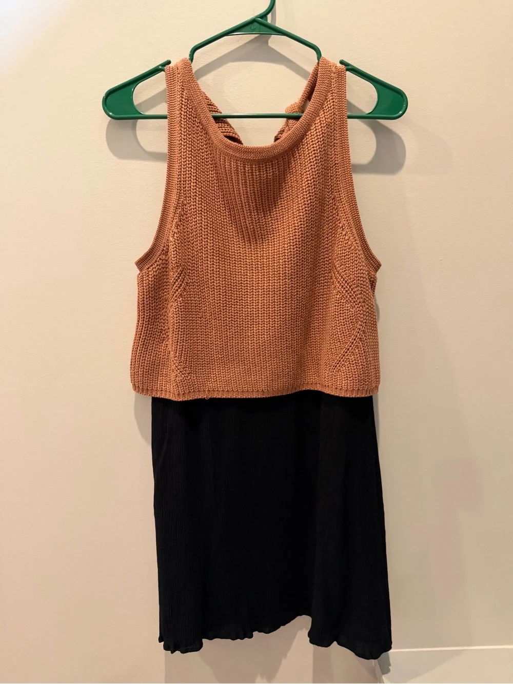 entro Rust sweater Knit Sleeveless Overlay black gauzy dress large - Picture 1 of 5